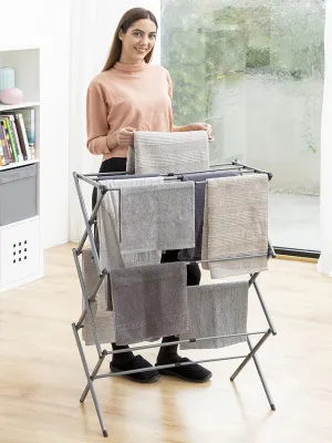 Kovový skladací a roztiahnuteľný vešiak na prádlo s 3 úrovňami výšky Cloxy InnovaGoods 11 tyčí